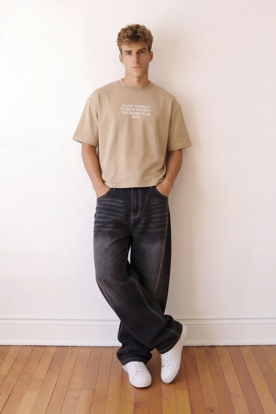 Beige printed statement Tshirt