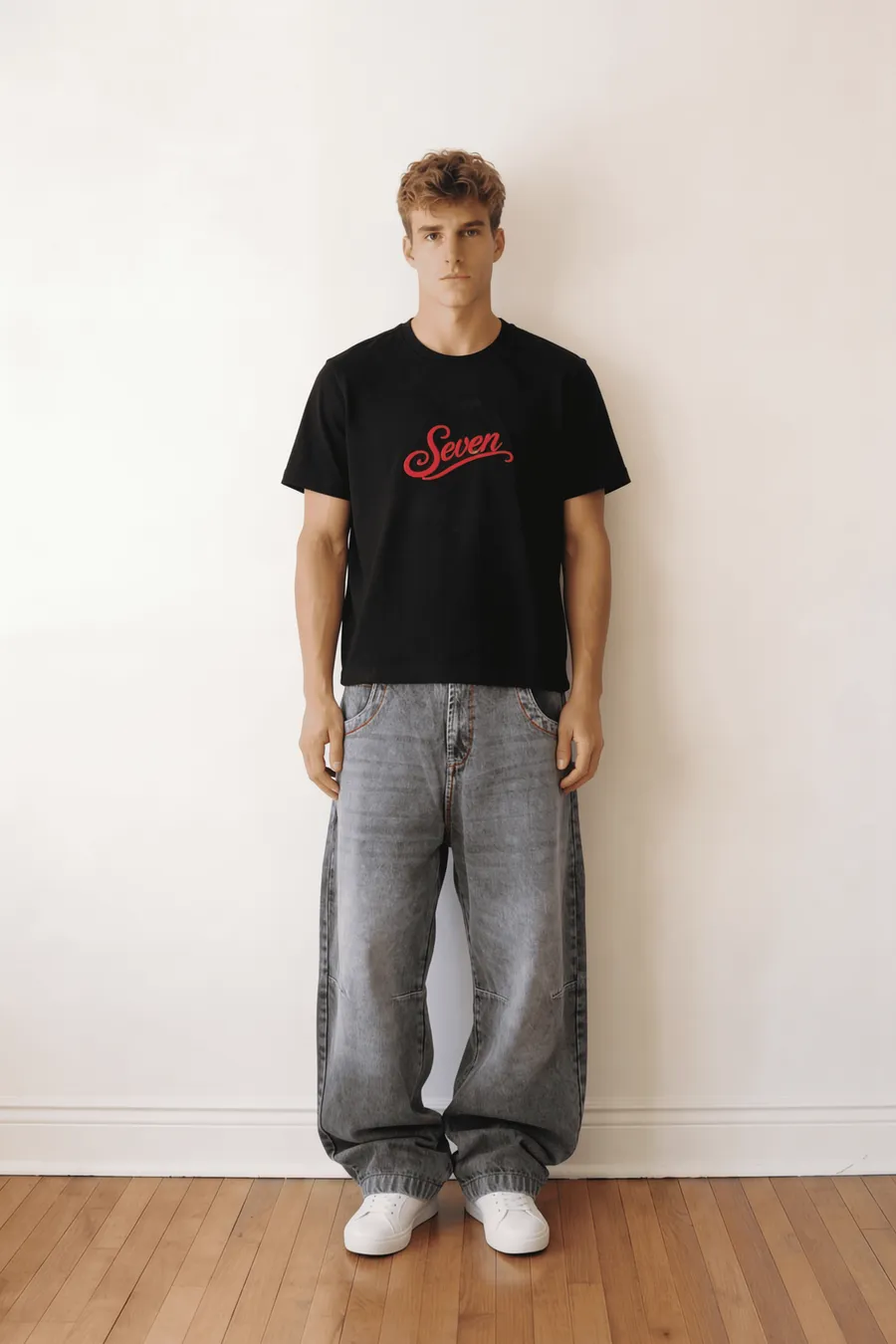 Black x Red Embroidered Seven Tshirt