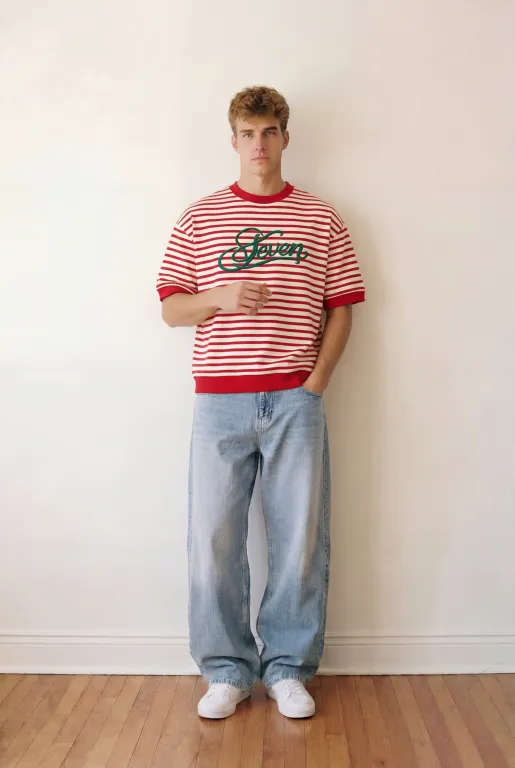 RedxGreen striped embroidered Tshirt