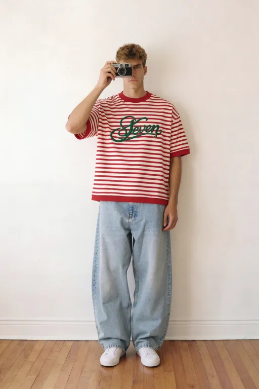 RedxGreen striped embroidered Tshirt