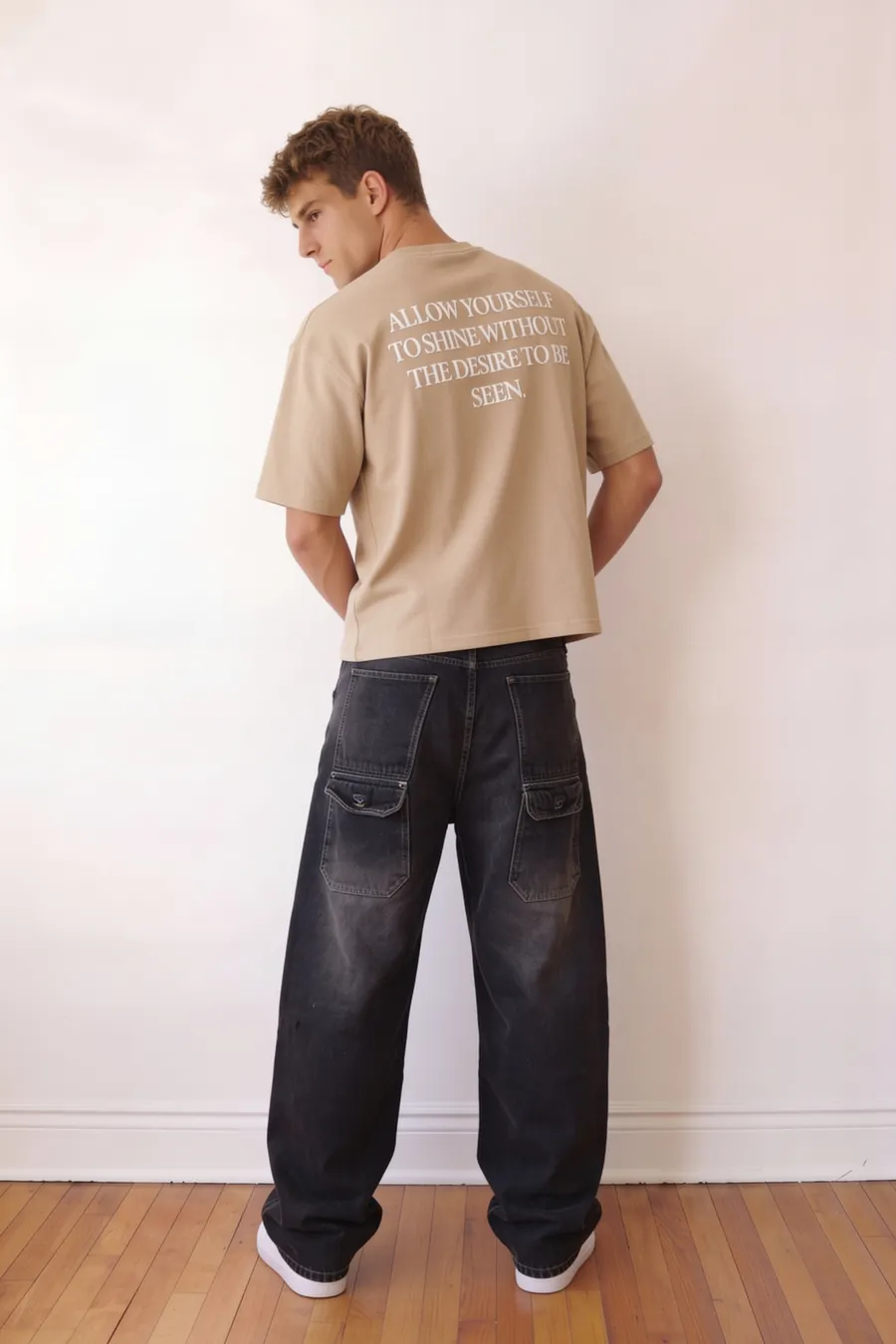 Beige printed statement Tshirt