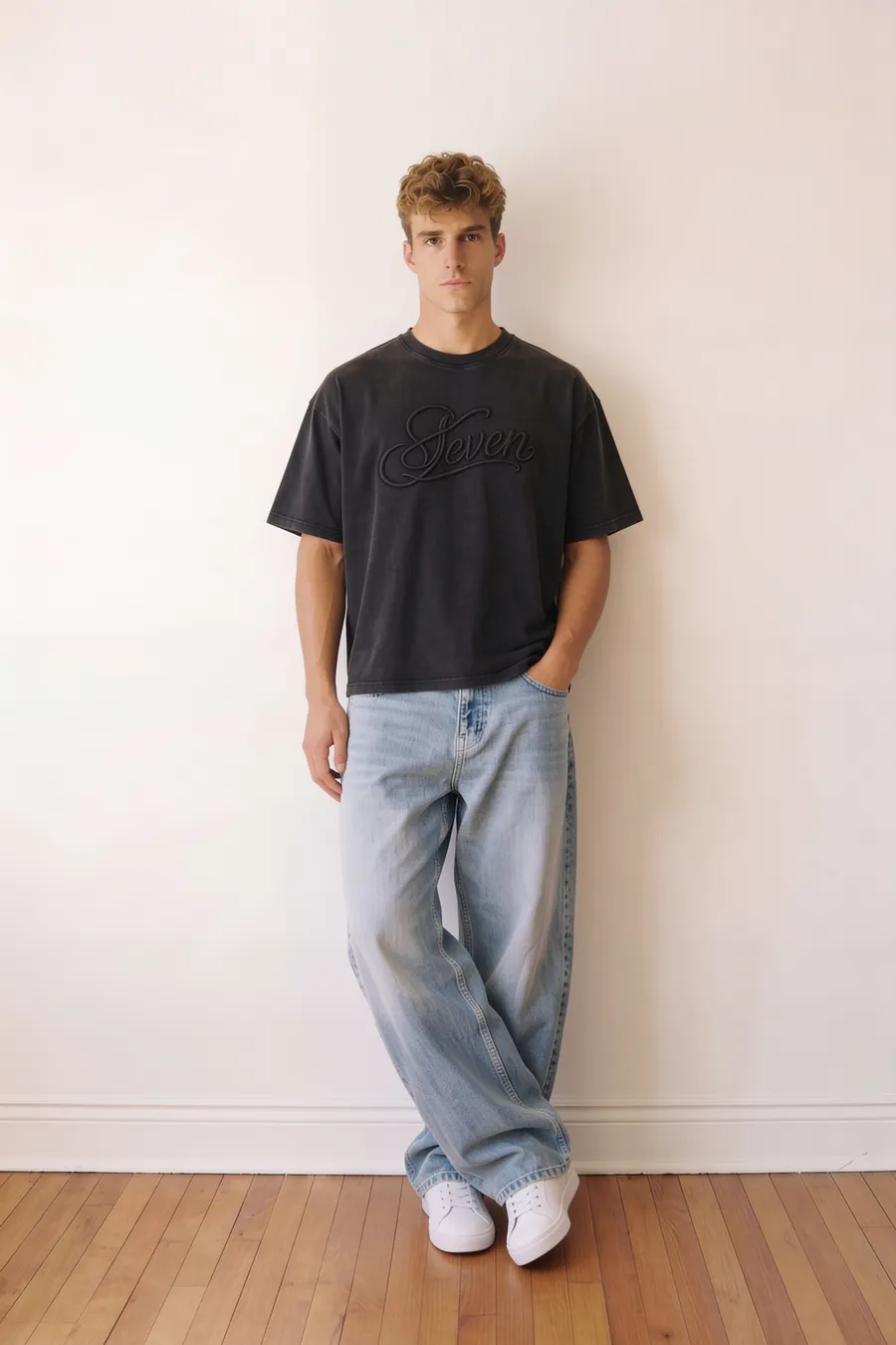 Washed black embossed seven Tshirt